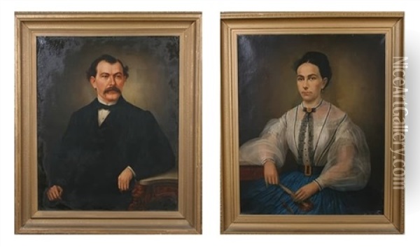 Pair Of 19th Century Portraits Of Man And Woman Oil Painting - Feodor Encke
