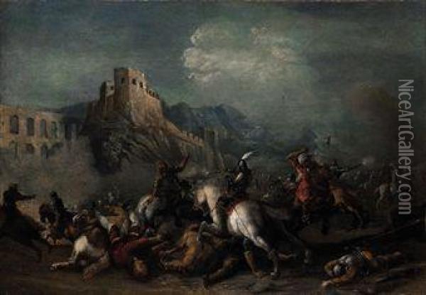 Battaglia Tra Cavalieri Turchi E Cristiani Oil Painting - Gustav Graef