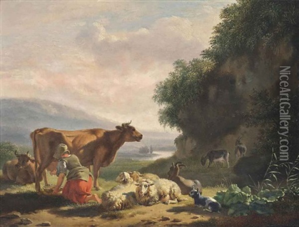 A Milkmaid At Dusk Oil Painting - Balthasar Paul Ommeganck