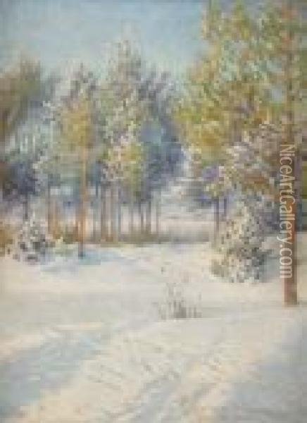 Vinterdag Vid Grangarde - Dalarna Oil Painting - Anshelm Schultzberg
