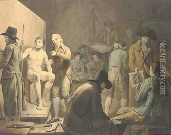 Artists at a life-drawing class Oil Painting - Jakob Schoenmaker-Doyer