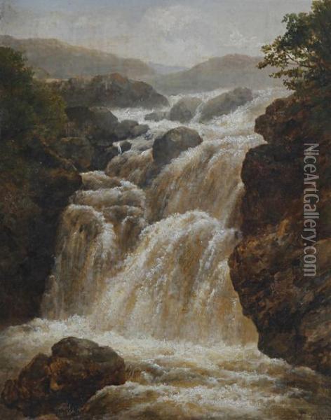 A Waterfall In Spate Oil Painting - Edmund Gill