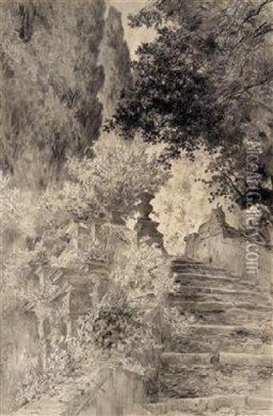 Treppenaufgang Zu Einergartenvilla Bei Rom Oil Painting - Othmar Brioschi