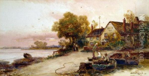 The Ship Inn, Taunton, Figures And Boats Oil Painting - Walker Stuart Lloyd