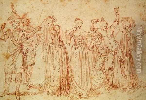 Group of Comic and Tragic Actors Oil Painting - Watteau, Jean Antoine