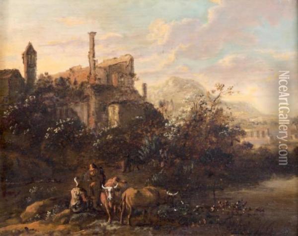Paysage De Ruines Avec Troupeau Oil Painting - Jacob De Heusch