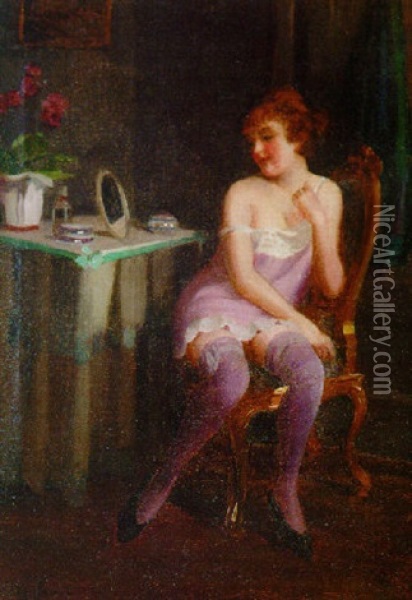 A Lady At Her Toilet Oil Painting - Emil Pap