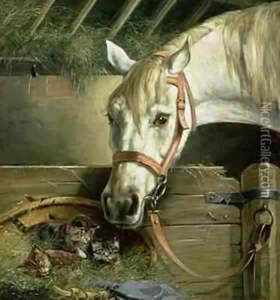 Horse and kittens 1890 Oil Painting - Moritz Muller
