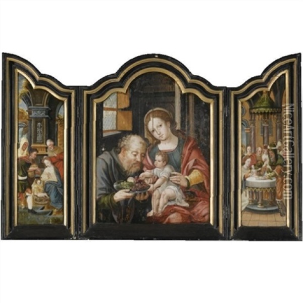 Holy Family (triptych) Oil Painting - Pieter Coecke van Aelst the Elder