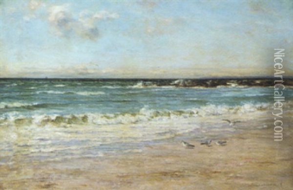 Seagulls On The Beach Oil Painting - Joseph Morris Henderson