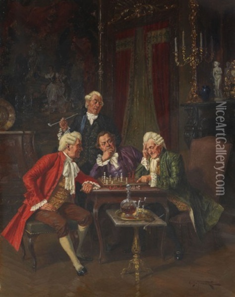 Beim Schachspiel Oil Painting - Albert Joseph Franke