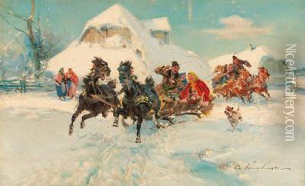 The Sleigh Ride Oil Painting - Ignacy (Czeslaw Wasilewski) Zygmuntowicz