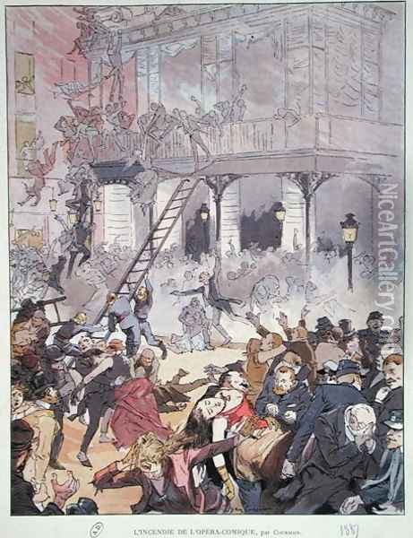 Fire at the Opera Comique, 25th May 1887 Oil Painting - Eugene Courboin