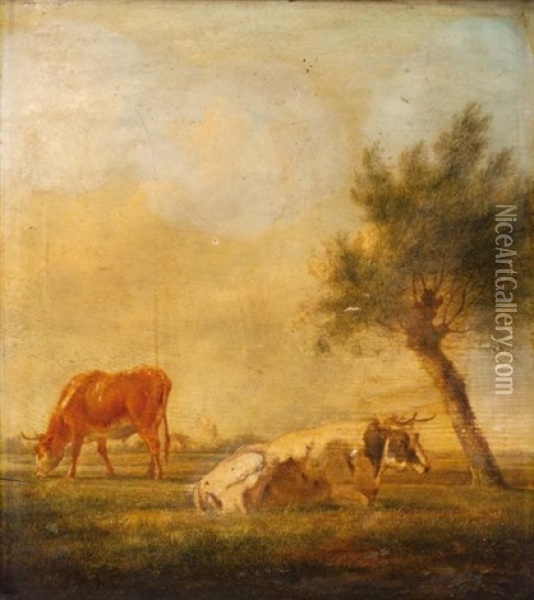 Deux Vaches Dans Un Pre Oil Painting - Johannes I Janson