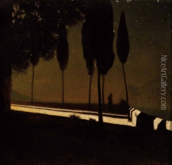 Sternennacht An Einem Italienischen See Oil Painting - Louis Kolitz