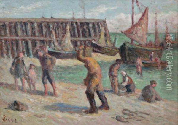 Debarquement Du Poisson Au Treport Oil Painting - Maximilien Luce