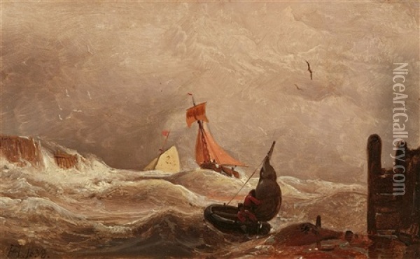 Oil Study - Stormy Seas Oil Painting - Andreas Achenbach