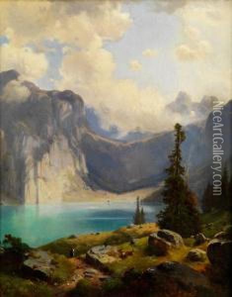 Bergsee In Den Alpen Oil Painting - Anton Schiffer