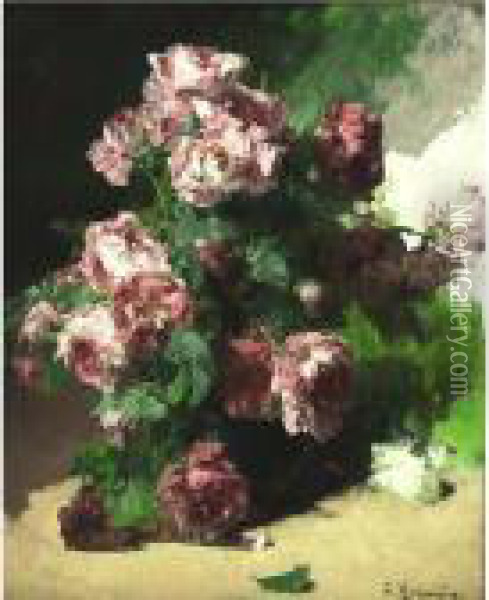Bouquet Of Roses Oil Painting - Georges Jeannin