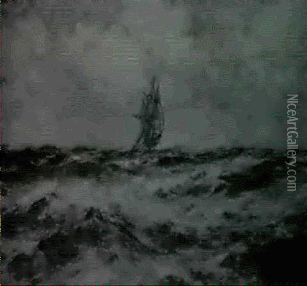 A Ship In Stormy Seas Oil Painting - Robert B. Hopkin