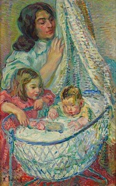 Madame Tarkhoff Et Ses Enfants Oil Painting - Nicolas Tarkhoff