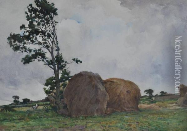 Hay Stacks Oil Painting - Giffard Hocart Lenfestey