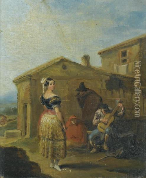A Woman At A Balcony Oil Painting - Leonardo Alenza Y Nieto