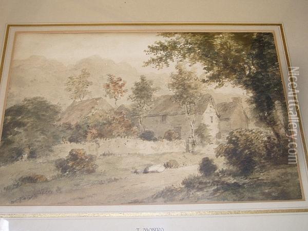 Landscape With Stone Houses Oil Painting - Thomas Monro