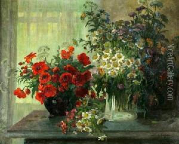 Flowers Oil Painting - Konstantin Stoitzner