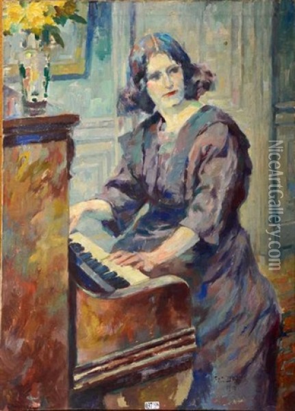 Femme Au Piano Oil Painting - Antoine Daens