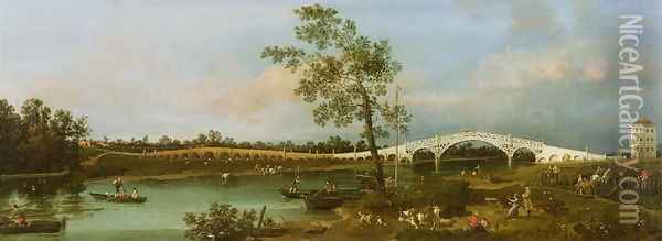 Old Walton's Bridge, 1755 Oil Painting - (Giovanni Antonio Canal) Canaletto