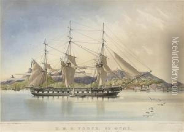 H.m.s. Forte, 51 Guns, At Rio De Janeiro 1st December 1861 Oil Painting - Thomas Goldsworth Dutton
