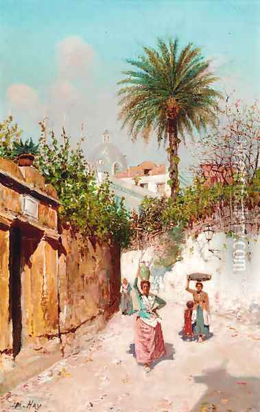 A Back Street, Capri Oil Painting - Bernard Hay