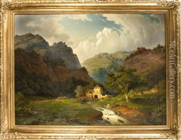 Tiroler Landschaft Mit Wassermuhle Oil Painting - Carl Maria Nicolaus Hummel