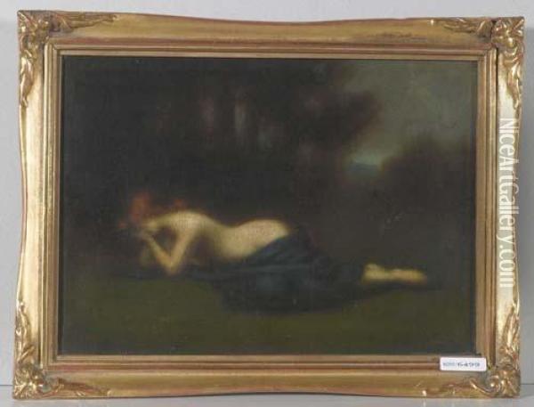 Liegende Halbnackte Frau. Oil Painting - Jean-Jacques Henner