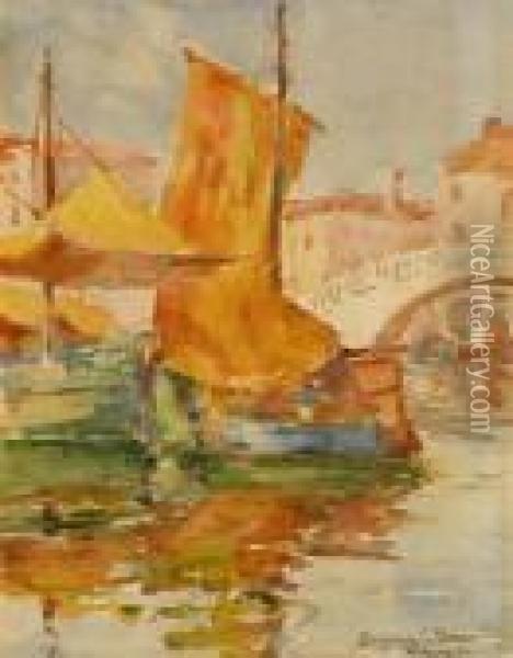 A Venetian Canal Oil Painting - Benjamin Chambers Brown