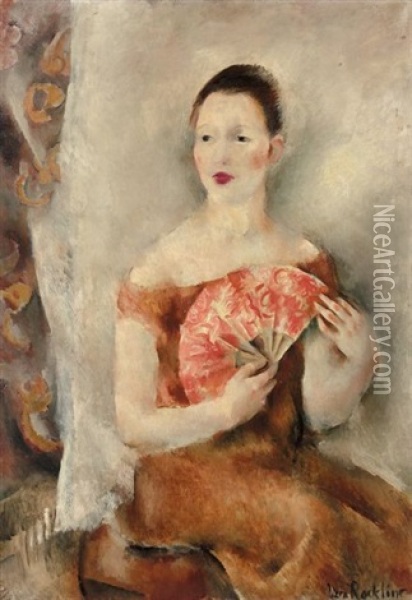 Jeune Femme A L' Eventail Rouge Oil Painting - Vera Rockline