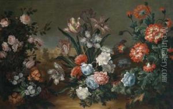Still Life Of Flowers Oil Painting - Antoine Monnoyer