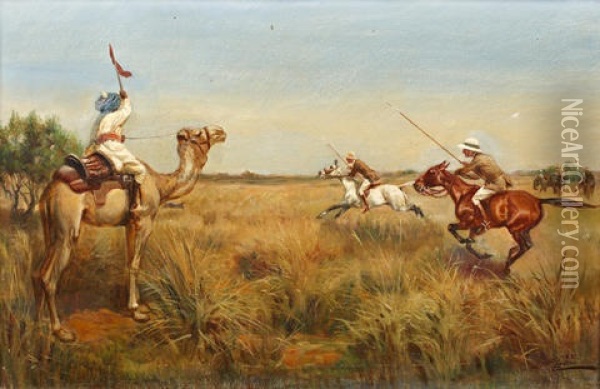 Indian Boar Hunting Scenes (set Of Four) Oil Painting - Thomas Ivester Lloyd