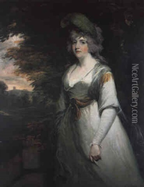 Portrait Of Mrs. Thomas Boothby Parkyns (nee Elizabeth Anne James) Oil Painting - Sir John Hoppner