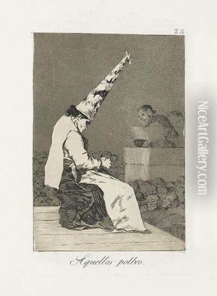 Three Etchings With Aquatint From Los Caprichos. Oil Painting - Francisco De Goya y Lucientes