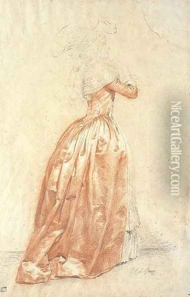 A woman in a red dress, in profile to the left Oil Painting - Etienne-Charles Leguay