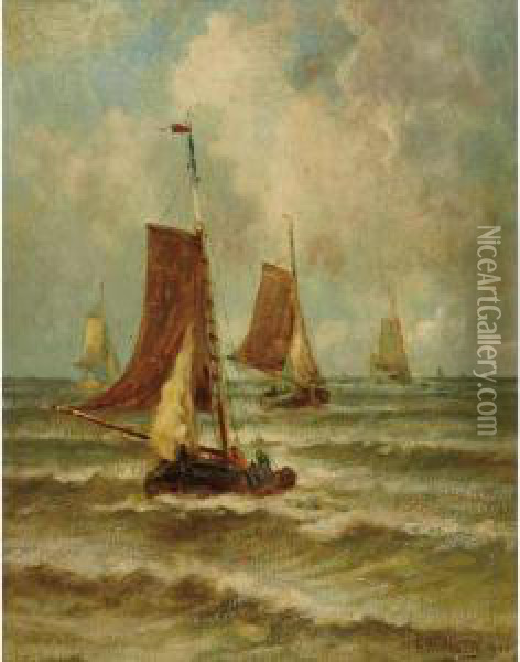 Seascape With Sailboat Oil Painting - Hendrik Willem Mesdag