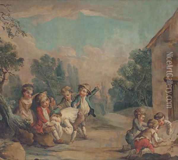Children playing in a landcsape Oil Painting - Francois Boucher