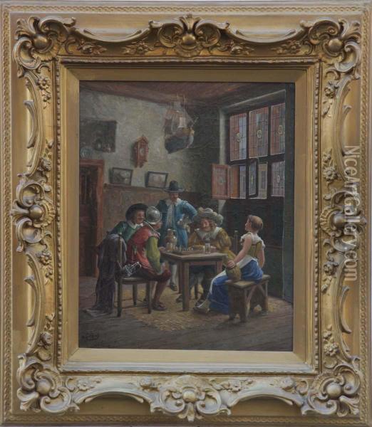 Vardshusinterior Med Sallskap Oil Painting - Wilhelm F. Giessel