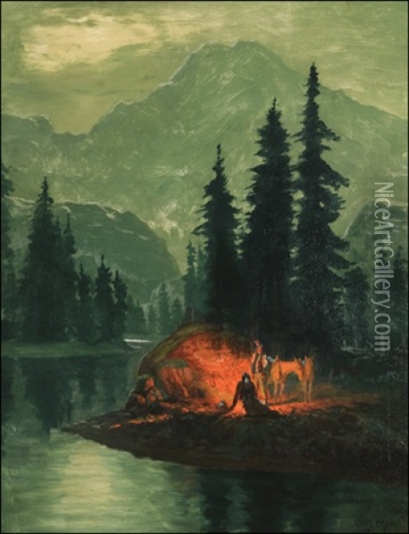 Evening Camp Oil Painting - Charles Craig