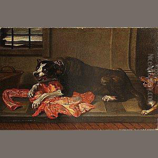 A Dog Defending A Carcass From Two Other Dogs Oil Painting - Frans Snyders