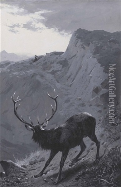 Death Of The Thirteen Pointer Oil Painting - Archibald Thorburn