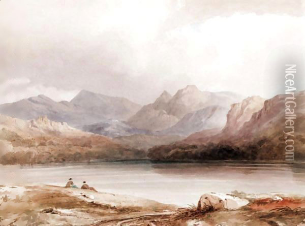 Figures By A Lake Oil Painting - John Ruskin