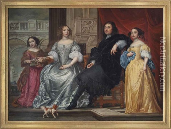 A Family Portrait, In An Interior Oil Painting - Pieter Thys